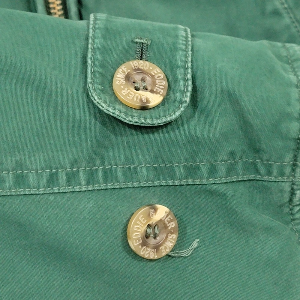 VTG Eddie Bauer Goose Down Jacket Small Women Green Cotton Leather, Hiking Chore - Picture 4 of 16